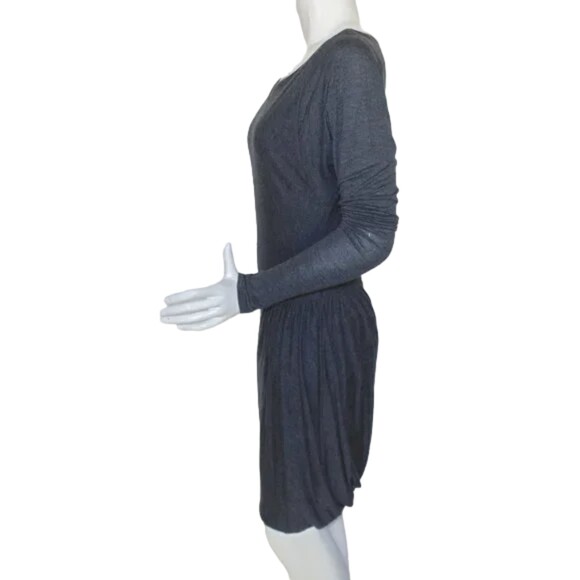 REBECCA TAYLOR Dress, L, Slub Jersey, Gathered, Long sleeve, Charcoal Gray - Picture 9 of 13